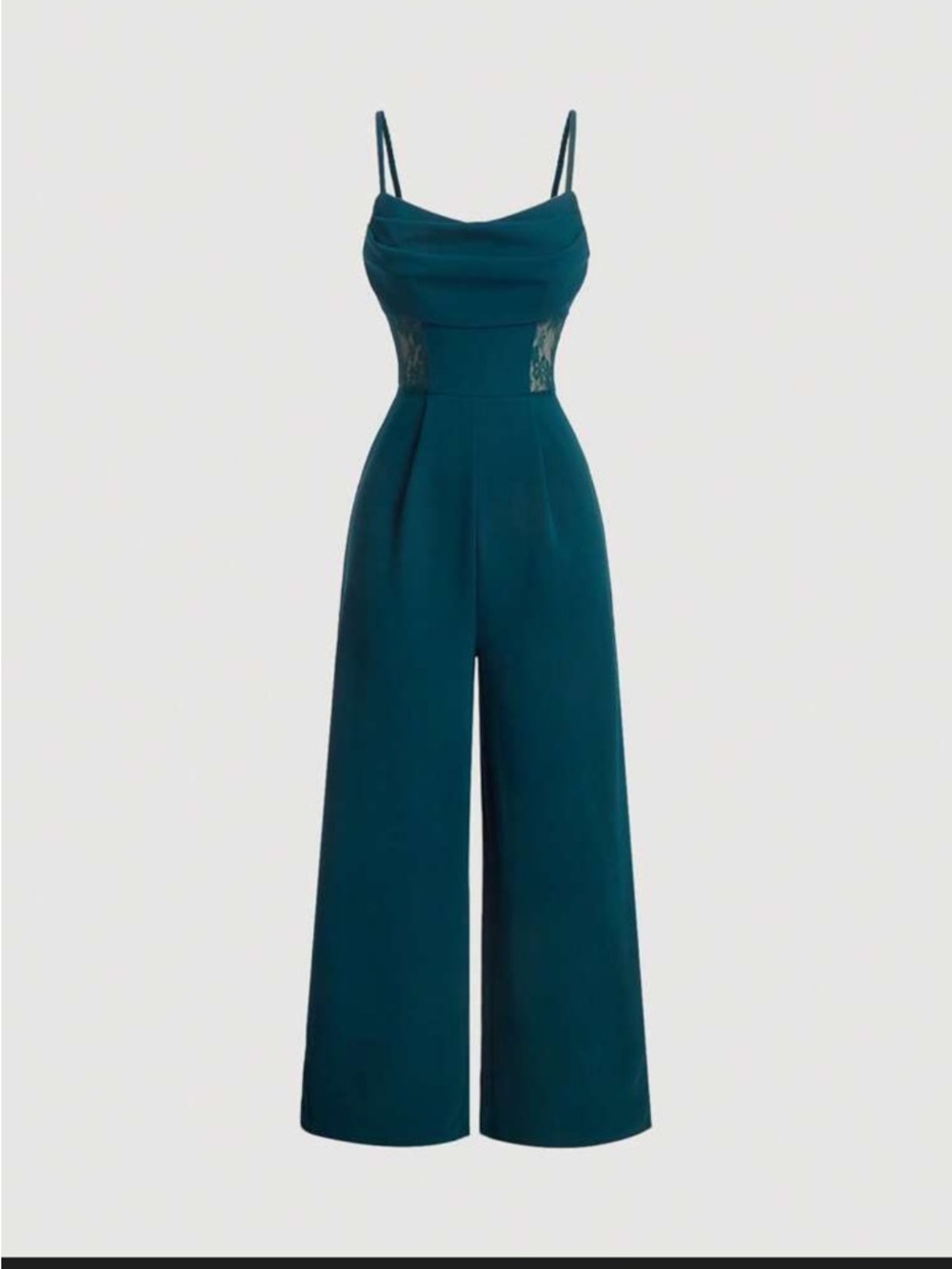 SHEIN Teal Green Wide-Leg Draped Neck Jumpsuit with Lace Waist